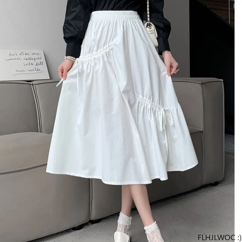 

Chic Japan Girls Korea Style Cute Sweet Women Korea Design High Waist A Line Draped Bow Tie Lace-Up Black Knee Length Skirts