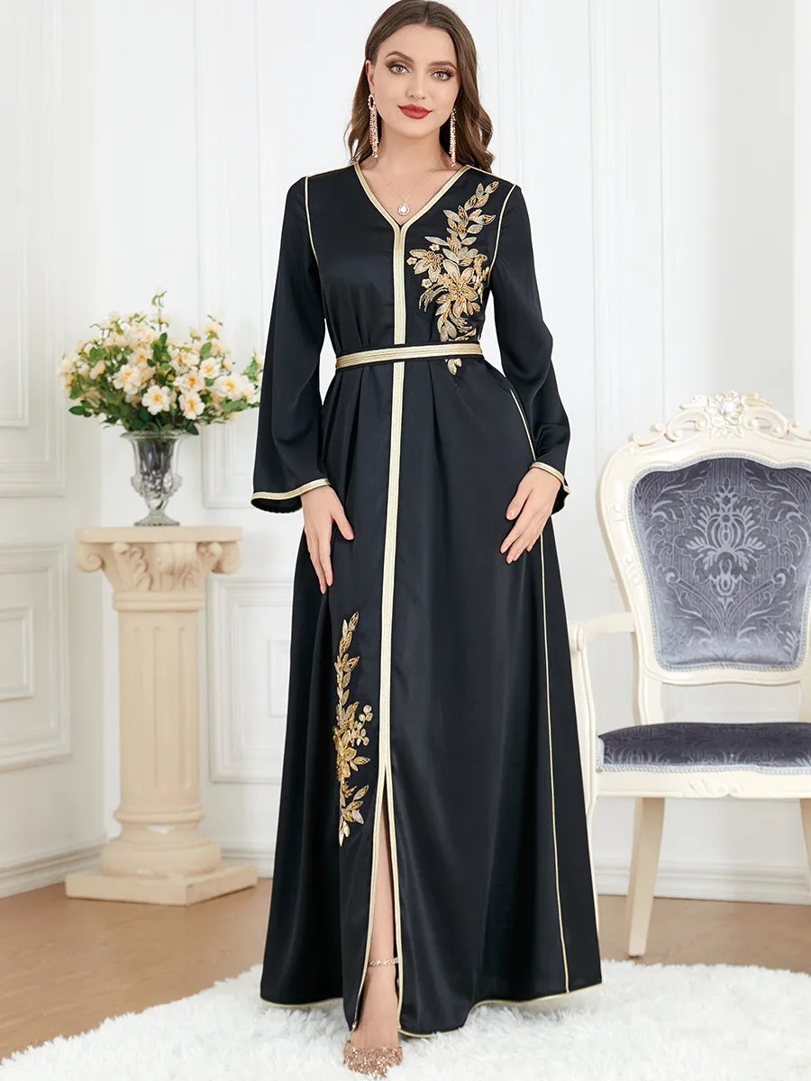 Abaya Dubai Luxury Muslim Woman Dress Belted Embroidery 2023 Morocco Party Long Dresses Islamic Kaftan Turkey Arab Robe Vestidos