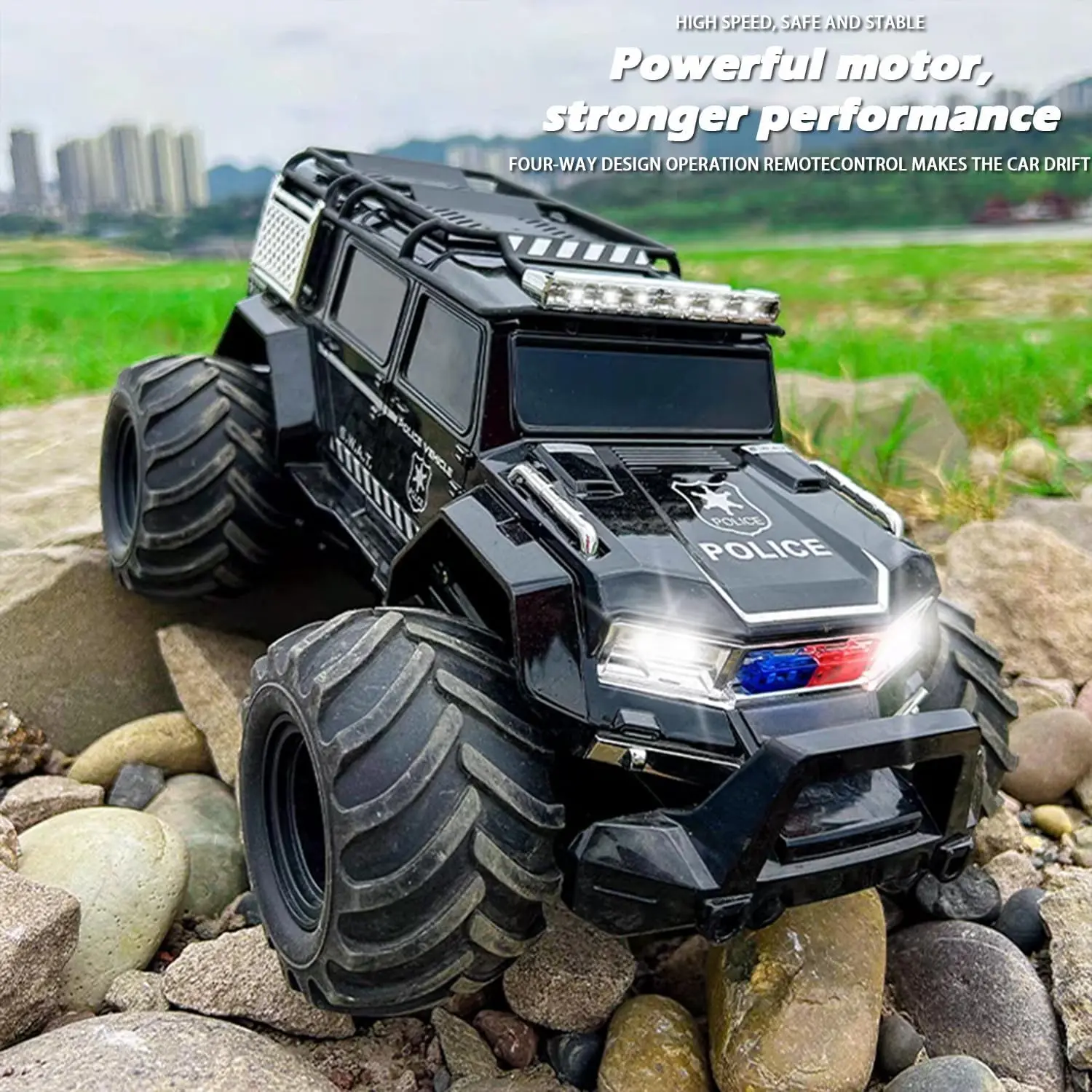 RC Car Amphibious Stunt Vehicle 2.4G 4WD Police Car for Kid Waterproof Climbing Off-road Remote Control Vehicle with Cool Lights