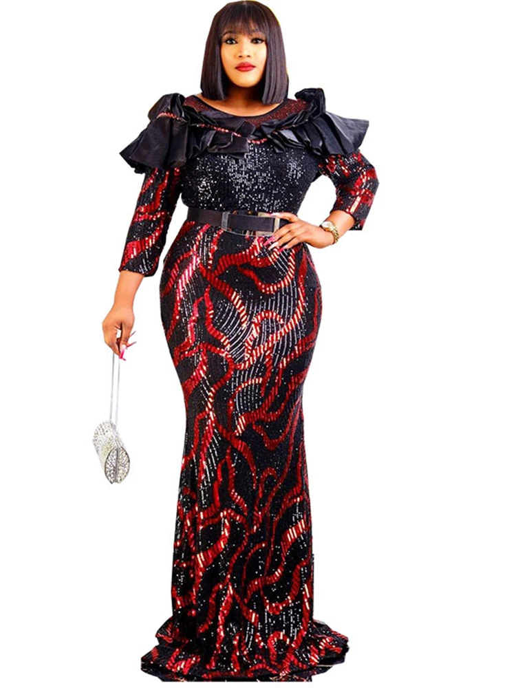 2024 Wedding Party Evening Dresses Long Luxury Dubai African Sequin Bodycon Mermaid Robe Ankara Dashiki Outfits Vetement Femme