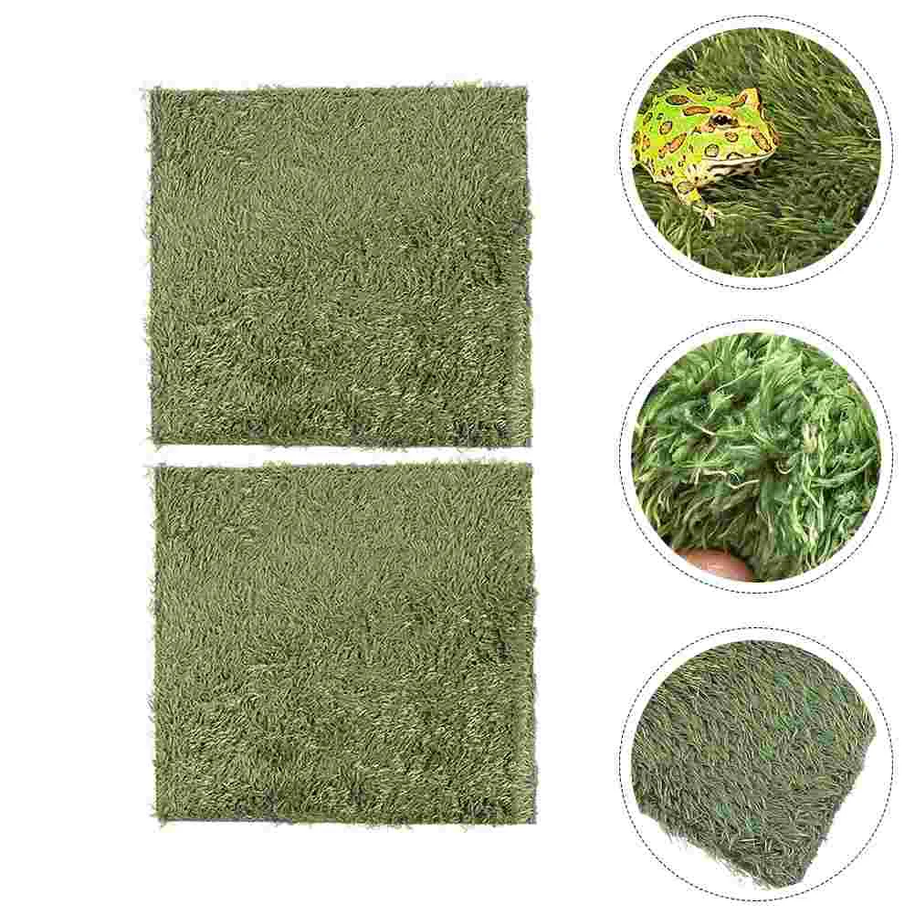 2 Pcs Artificial Grass Climbing Pet Fake Lawn Crawler Mats Ceramic Tile Reptile Carpets Green Amphibian Tortoise Absorbent