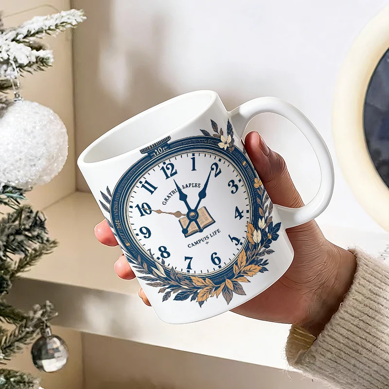 Fashion floral pocket watch ceramic mug, coffee mug, milk cup, office tea cup, drinking cup, gift for friends, fade-resistant