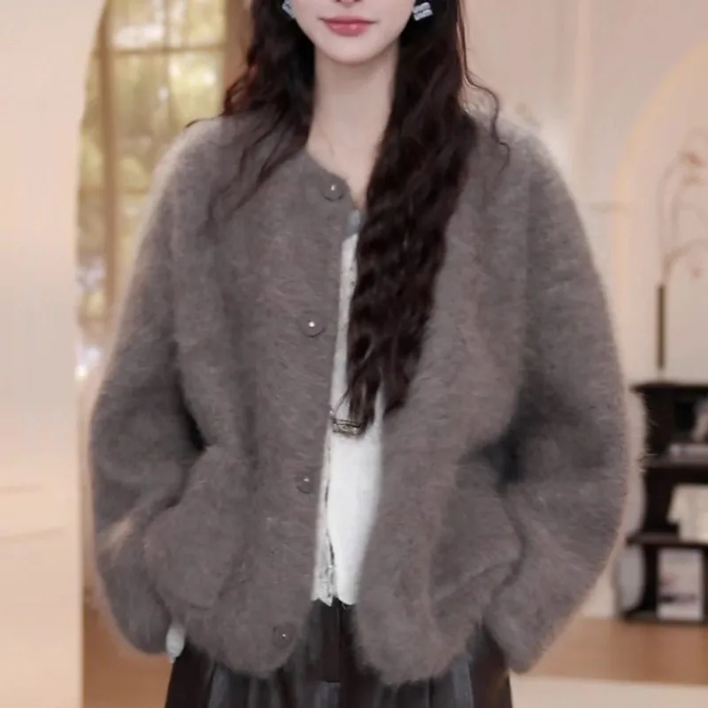 

Autumn Winter Women's Knitted Long Sve Cardigan Sweater Casual round Ne Open Front Coat Simple Sle round Ne Top