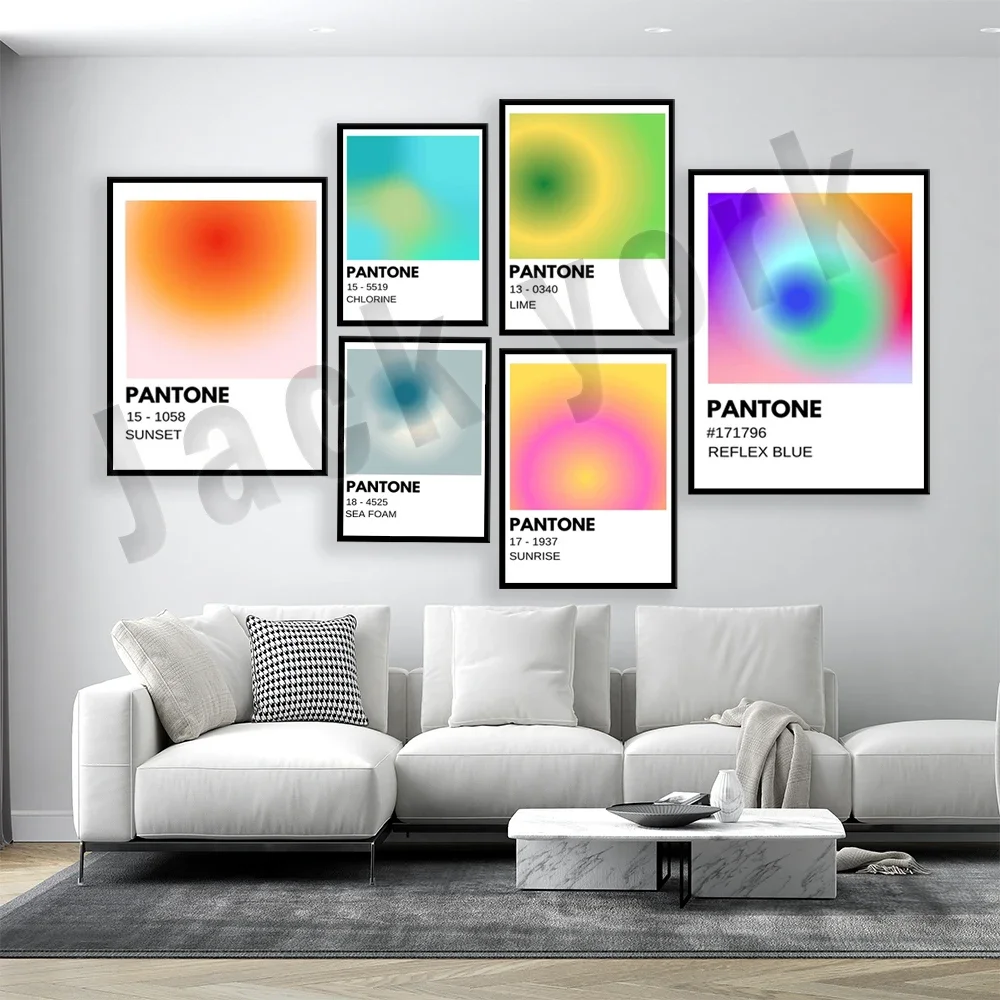 Pantone Poster, Sunrise Sunset, Lime Green, Reflective Blue, Pool Blue, Pantone Sponge, Chlorine Gradient Warm Decor