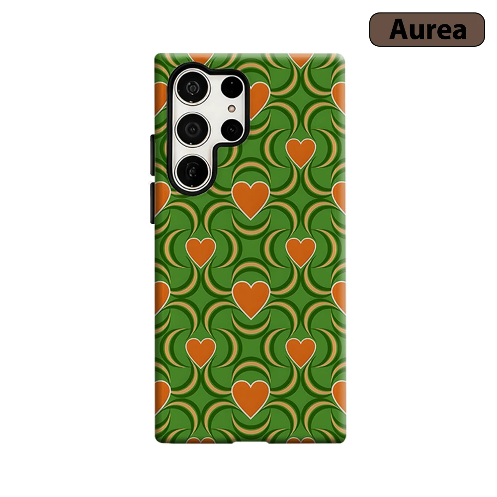 Retro Green Heart Moon Phone Case for Samsung Galaxy S26 S25 Ultra S24 S23 Ultra Plus Shockproof Double layer tough Back Cover