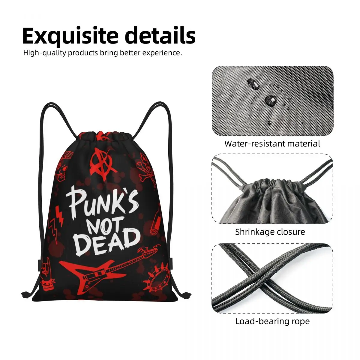 Heavy Metal Punk Rock bolsas con cordón de música para hombres y mujeres, mochila plegable para deportes, gimnasio, Punks, almacenamiento de entrenamiento no muerto