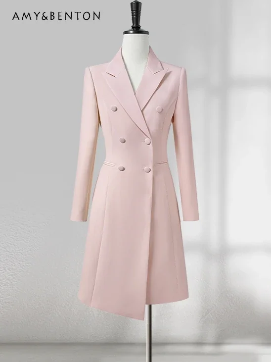 

All Match Graceful Professional Suit Dress Spring Autumn Commuter Style High Sense Workplace Dress Double-breasted Slim Dresses