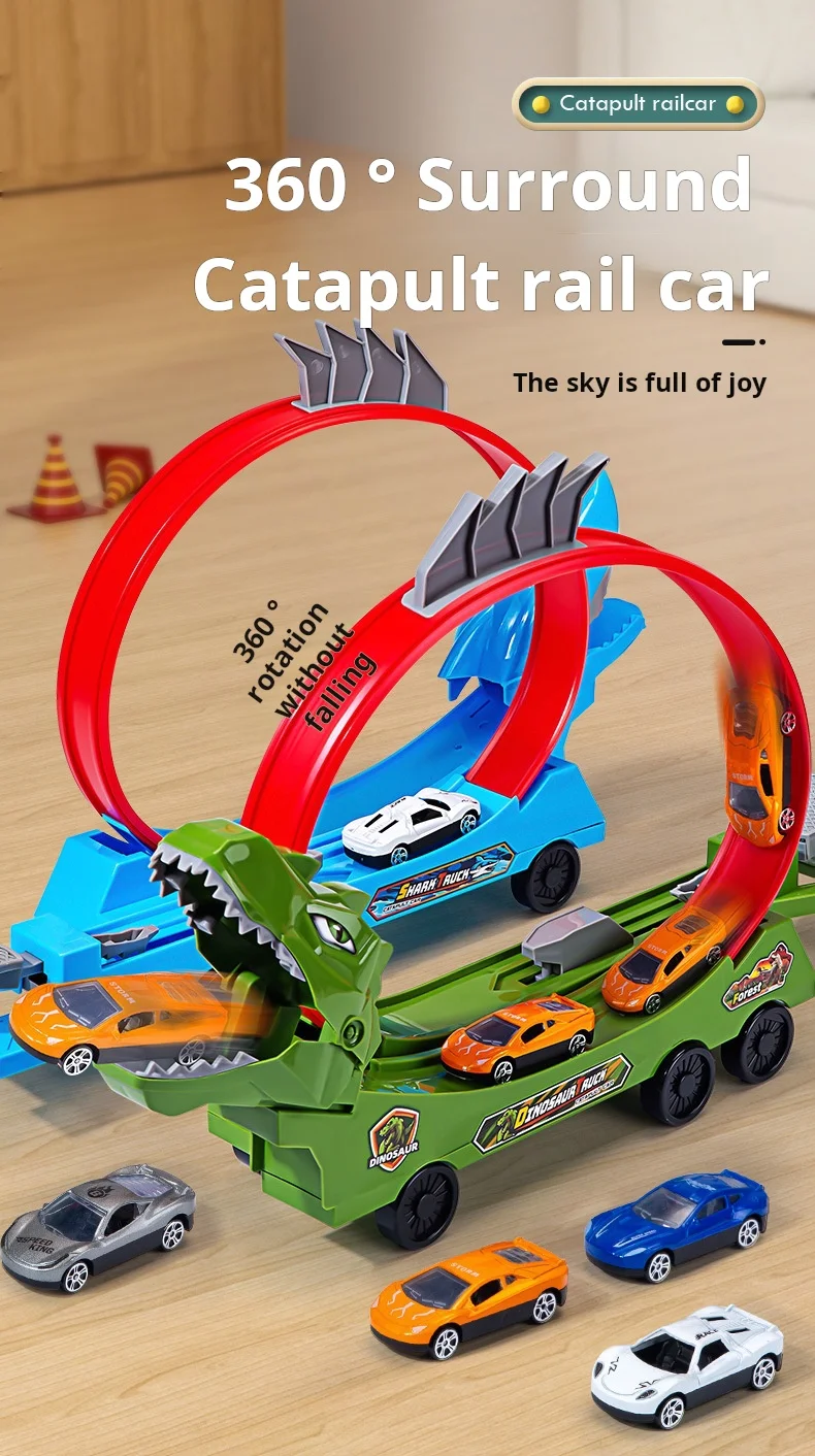 Dinosaurier Track Auto Schiebe Eisenbahn Spielzeug Shark DIY Montiert Schiene Kinder Spielen Fahrzeuge Pädagogisches Spielzeug Für Jungen Geschenk – Detail 2