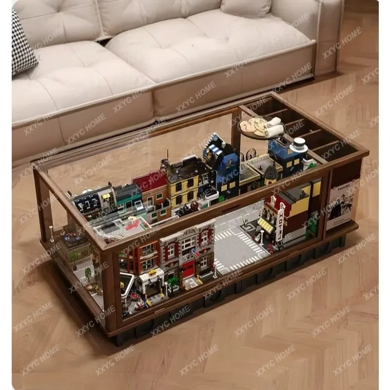 XX Universal transparent display box, light and dust-proof storage box, large-capacity solid wood coffee table