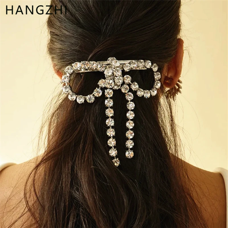 HangZhi Large Butterfly Tassel Rhinestone Hair Clip Sweet Elegant Ponytail Clip Bow Hairpin Hair Jewelry Accessories for Women