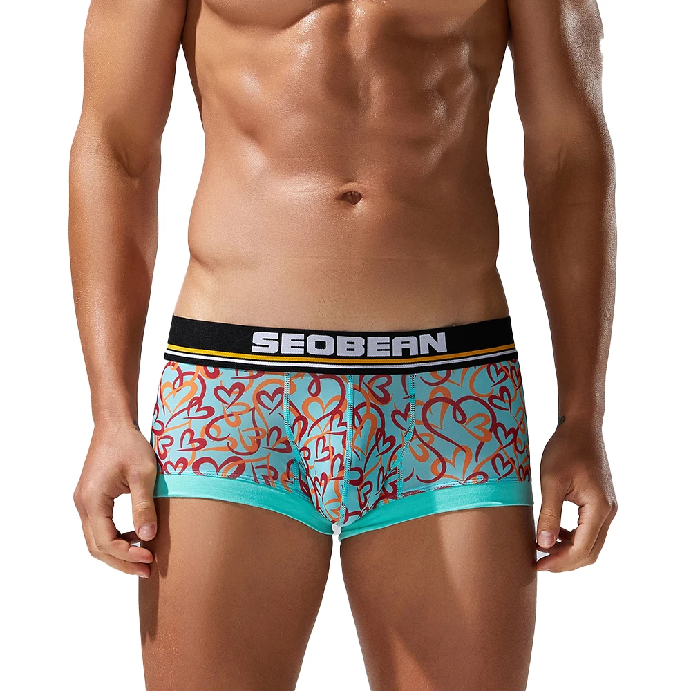 SEOBEAN Herren-Unterhose mit Niedriger Taille aus Eisseide, Flacher Vorderseite, Atmungsaktiver Baumwolle, Niedliches Love Sports Youth Collection Design