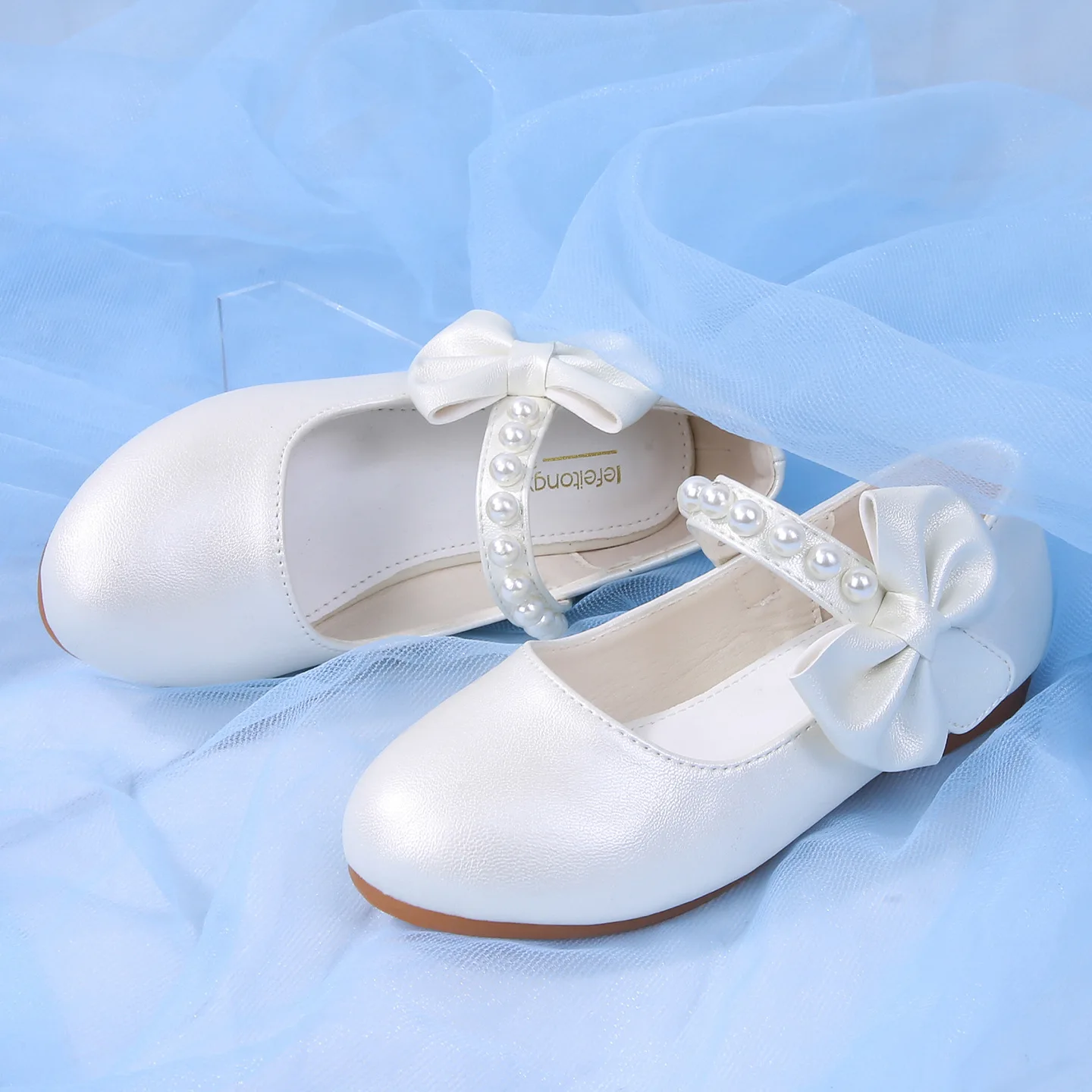 Girls School White Pearl Heels New Daily Children Crystal Mary Janes Student Party Shoes for Graduation Ceremony Wedding