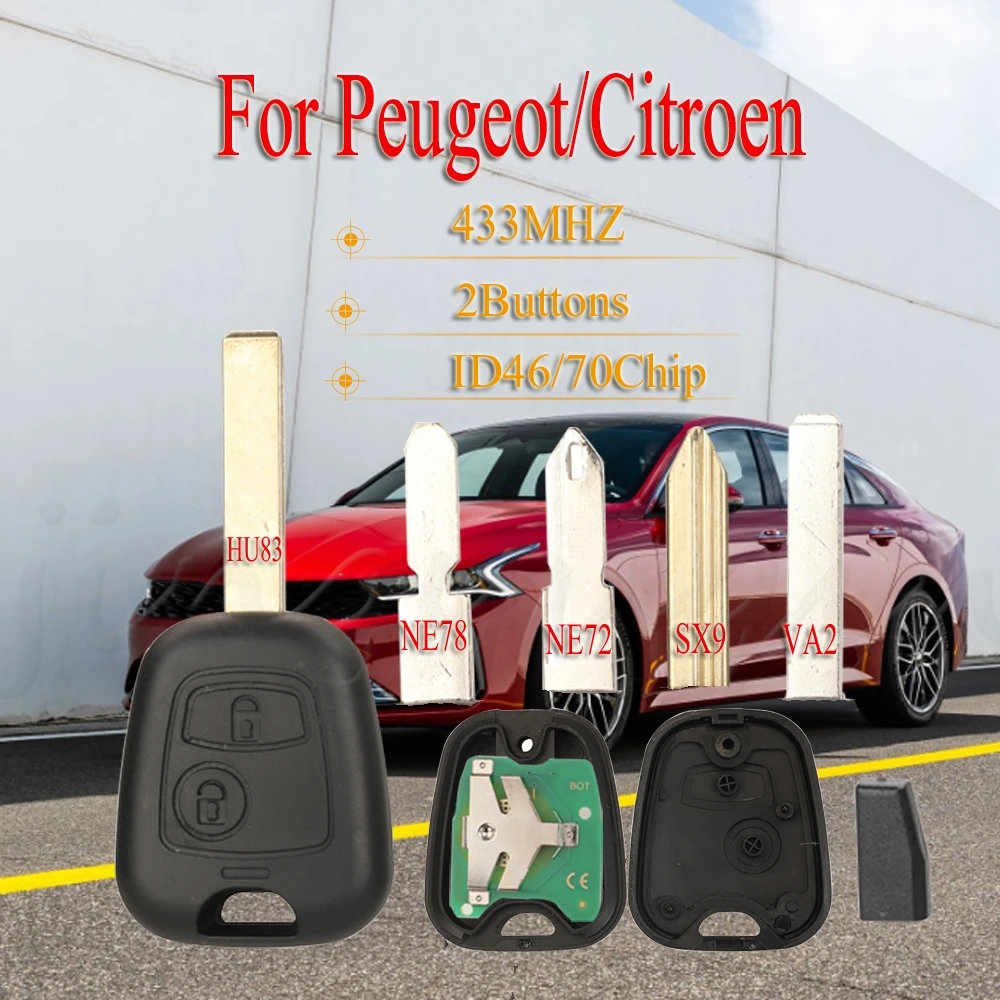 

Jingyuqin для Peugeot/Citroen toyota aygo 2005-2014 citroen c1 c3 2005-2014 Peugeot 107 2005-2014 2 кнопки ID46/70чип 433 МГц