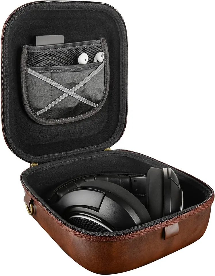 Geekria UltraShell-hoofdtelefoon tas voor Sennheiser HD 598 en meer / draagtas met harde schaal / beschermtas met ruimte voor kabels, AMP, oorkussens, onderdelen en accessoires (grijze strepen