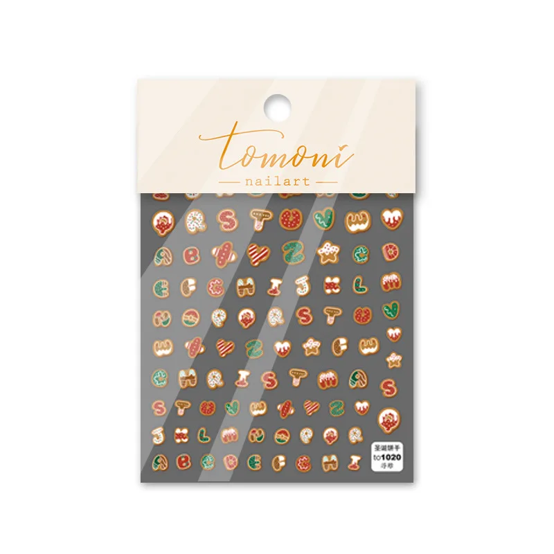 Autocollants Adhésifs 5D Mignons pour Nail Art, Accessoire Simple de Haute Qualité, Biscuits de Noël Décoratifs, 1 Pièce