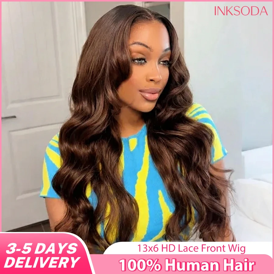 

Шоколадно-коричневый парик с прозрачной HD-основой 13x4, 100% натуральные волосы, цветные, с эффектом Body Wave, 13x6, предварительно проработанная линия роста волос