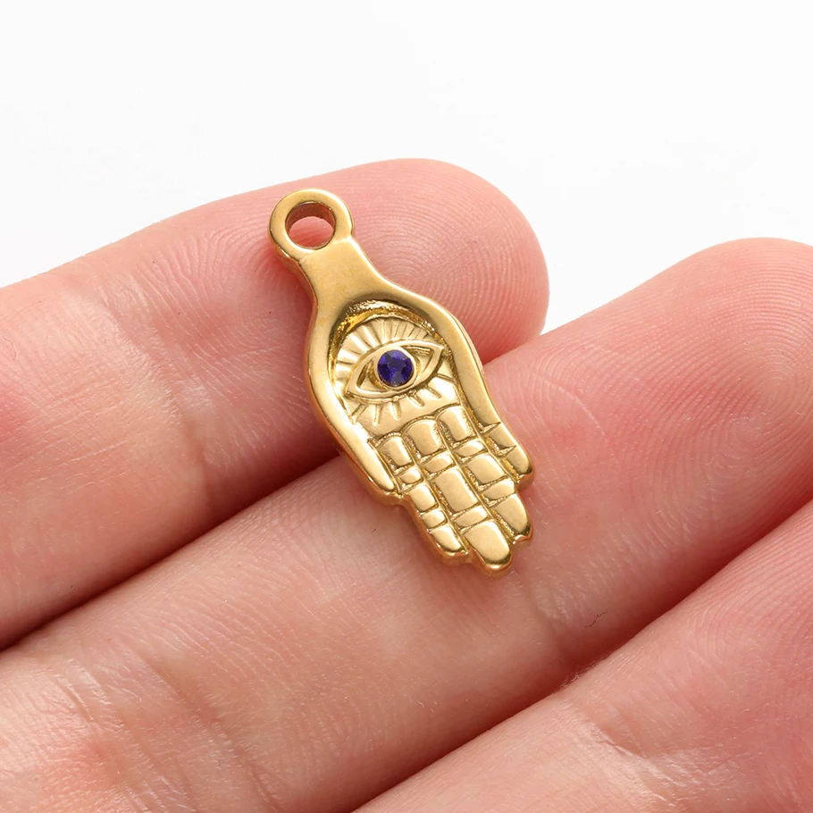 5 Stück Vintage handgefertigte blaue Öltropfen-Strass-Böser-Blick-Anhänger aus Hasama-Edelstahl mit Herz-Auge-Motiv für die Schmuckherstellung – Detail 3