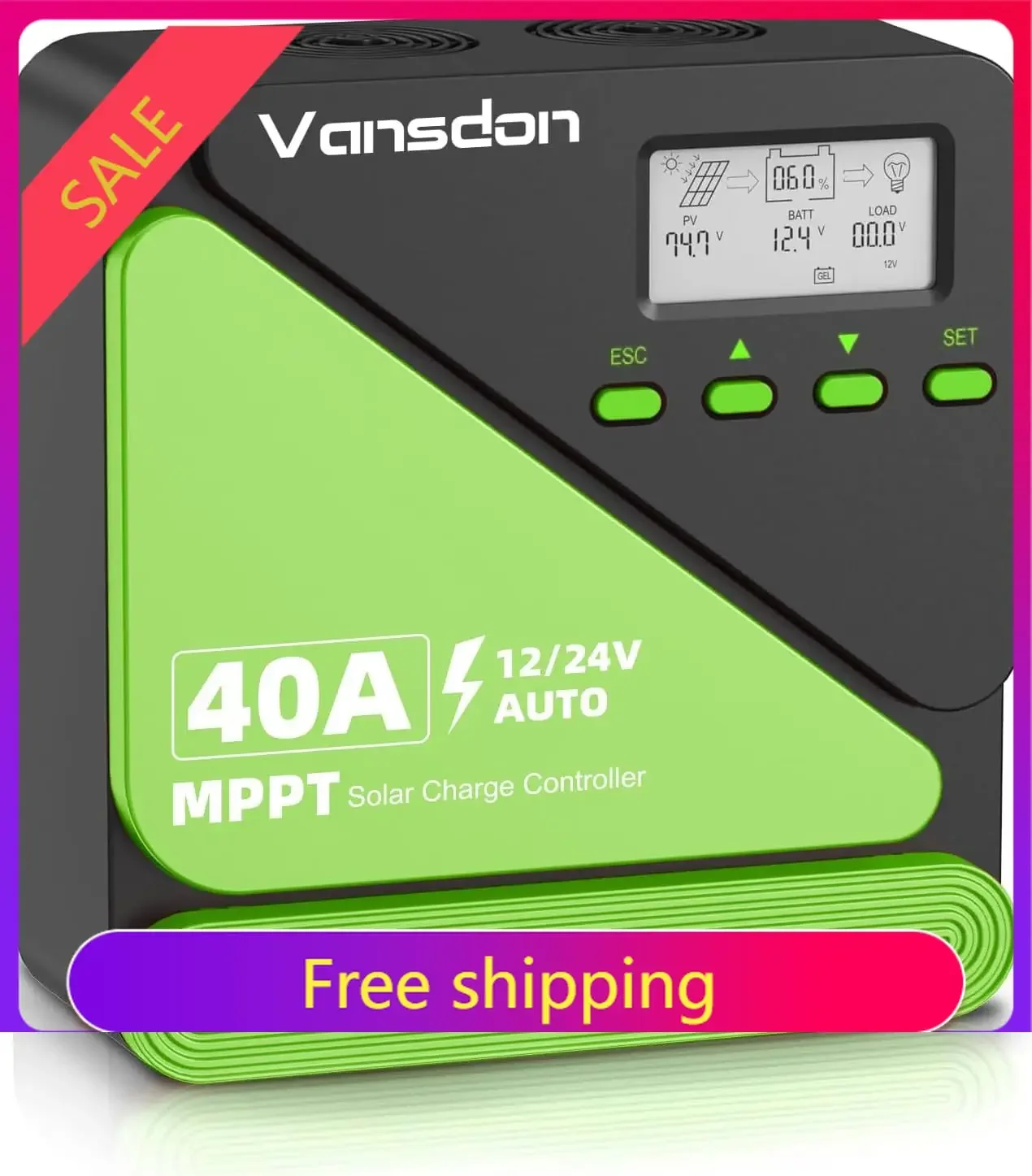 Bestselling40A Solar Charge Controller 12V/24V MPPT Solar Charge Controller, Adjustable LCD with Timer, Dual USB Ports, for RV,