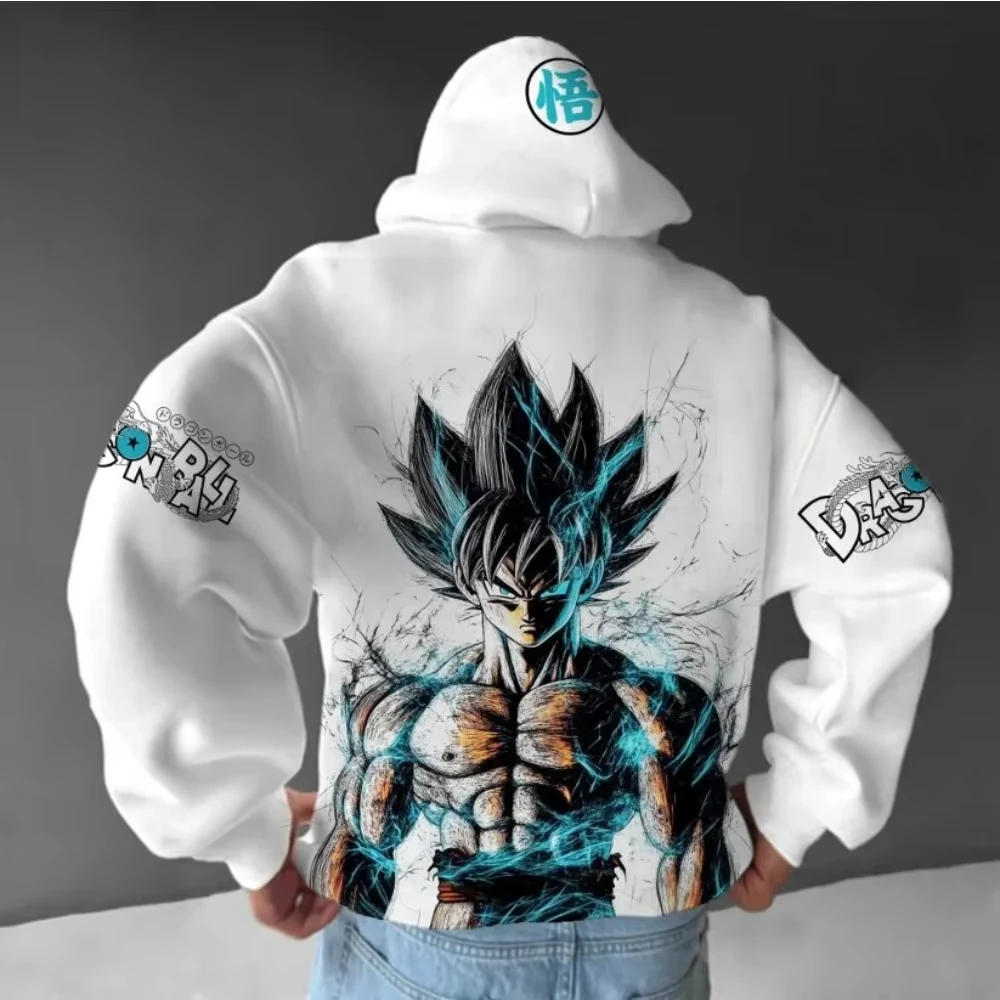 Dragon Ball sweat à capuche pour hommes 2025 automne et hiver Animation rue décontracté Super Saiyan imprimé blanc Parent-enfant pull haut