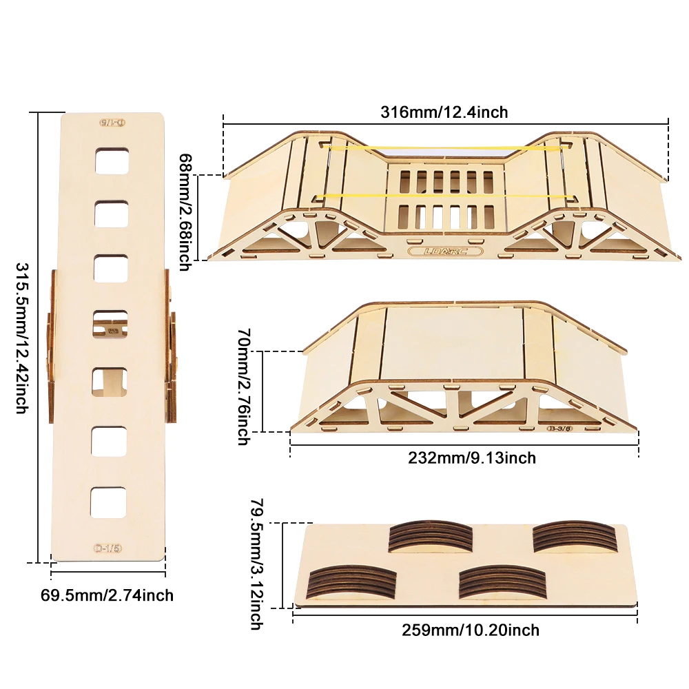 RC Houten Brug Obstakel Set, DIY Steile Helling Simulatie Cursus voor 1/43 Schaal RC Crawler Auto Accessoires