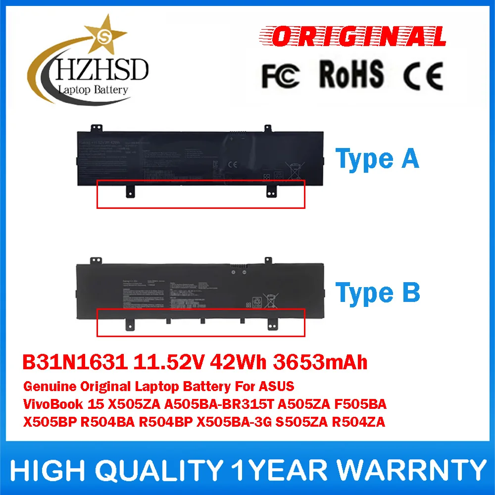

B31N1631 11.52V 42Wh Genuine Original Laptop Battery For ASUS VivoBook15 X505ZA A505BA-BR315T A505ZA F505BA X505BP R504BA R504BP