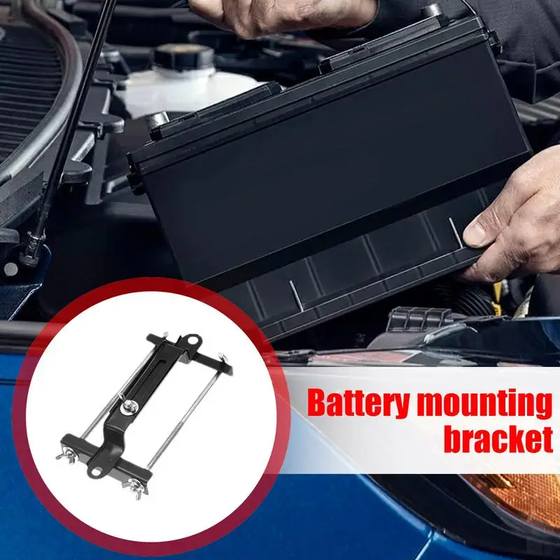 Car Battery Tie Down Bracket Adjustable Car Battery Crossbar Holder Metal Iron Construction Bolts Included Space-Saving Battery