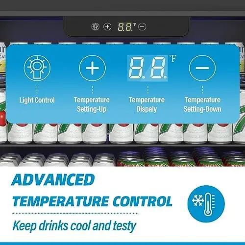 Compact Beverage Refrigerator, 5.3Cu.Ft/166 Can Mini Fridge with Glass Door and Digital Display, Small Drink Fridge