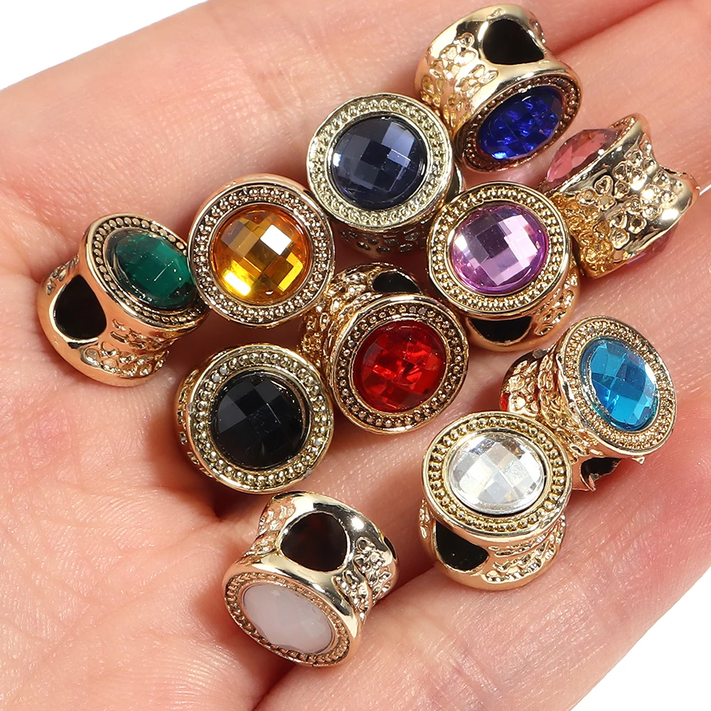 10 Stück Bunte Strass-Perlen mit Großloch, Gold-Silber Vintage-Legierung, Tschechische Kristallperlen für DIY-Armbänder und Schmuckherstellung – Detail 8
