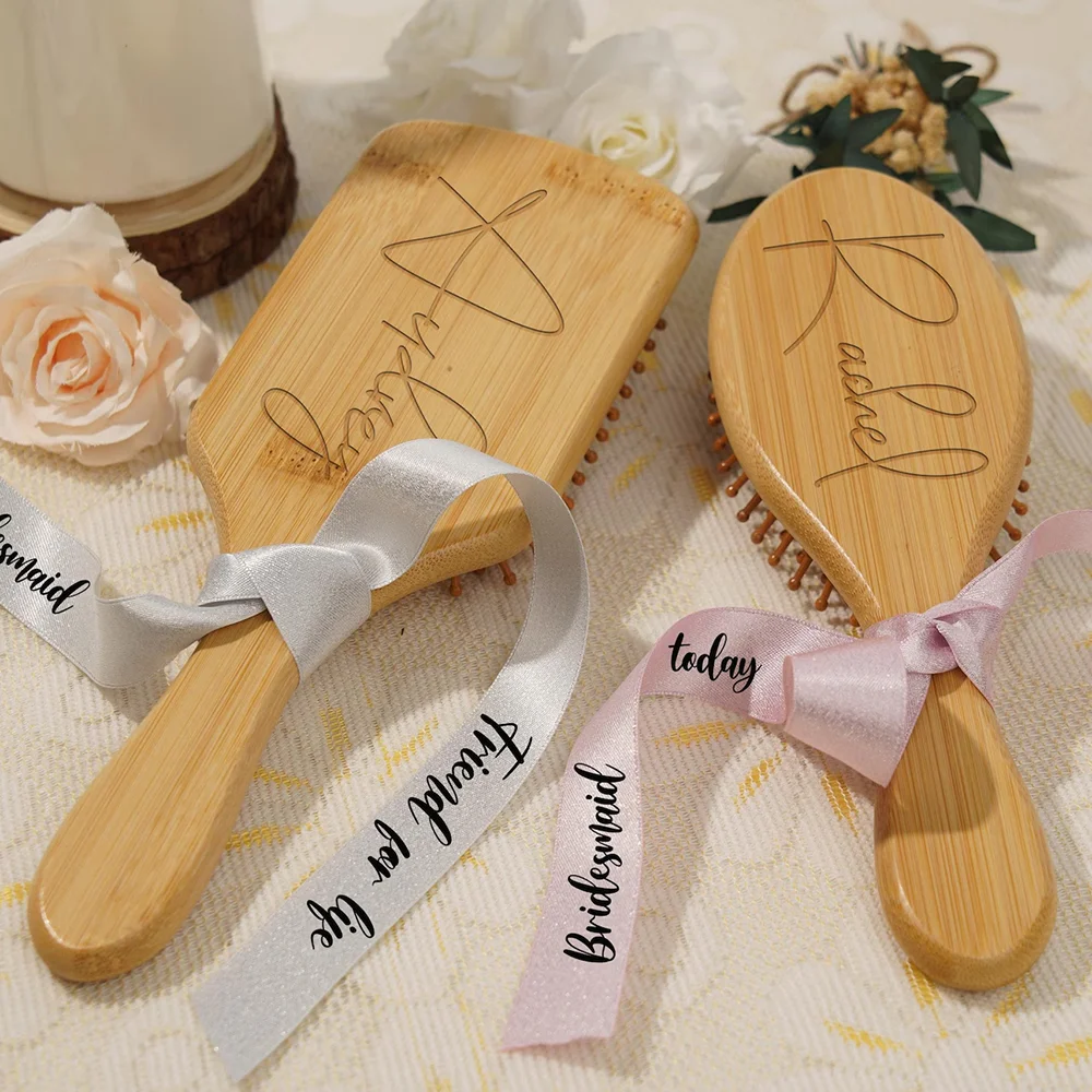 

Personalized 1Pcs Bridesmaid Wood Airbag Comb Wedding Accessories Bachelorette Party Souvenirs Bridal Shower Anniversary Gifts
