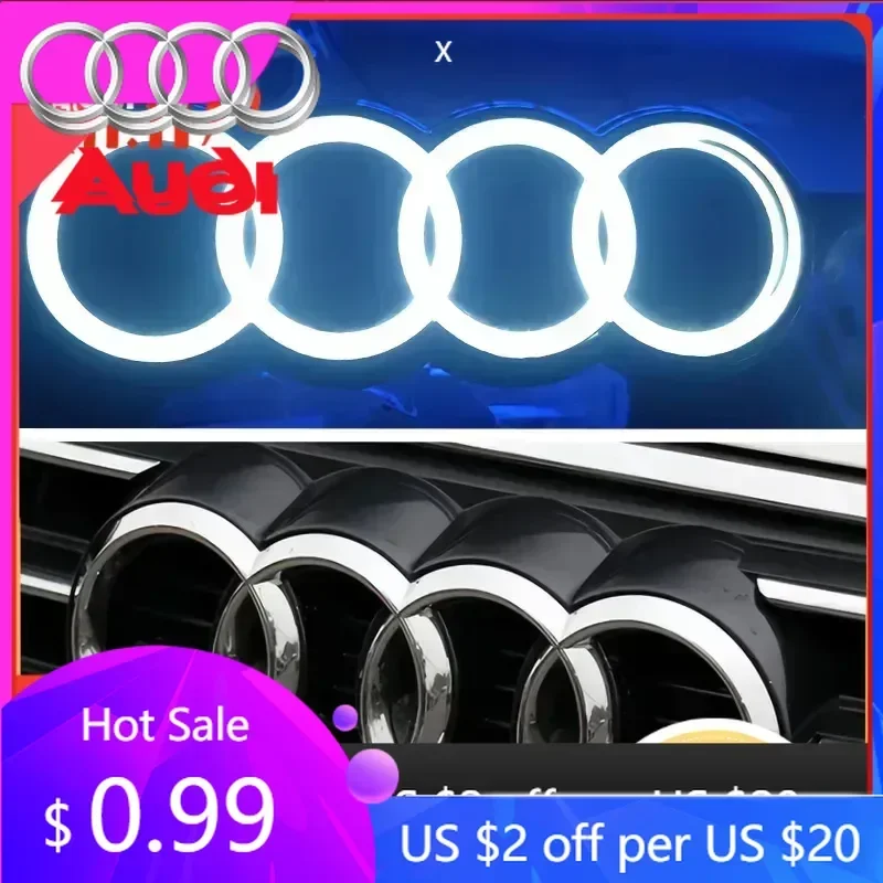 

Декоративные колпаки на колесные диски для Audi, светодиодная подсветка передней решетки радиатора с логотипом, статическое белое свечение, 249, 273, 285 мм, для Audi A3, A4, A5, A6, A7, A8, S3