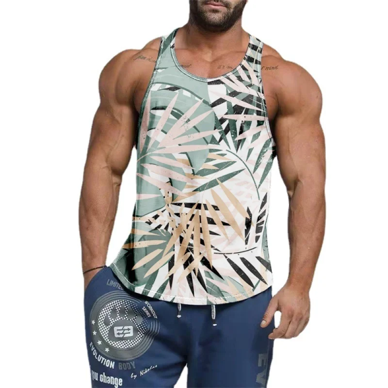 Summer Coconut Tree 3D Printed Tank Top Men Gym Clothing Breathable Sleeveless Tees Beach T-shirt Outdoor Sports Gym Vest Tops