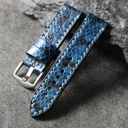 Treasure blue snakeskin strap 22MM 24MM Vintage thickened leather strap, suitable for military watch bracelet, high-end leather