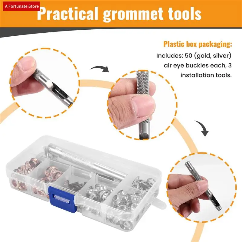100 Sets 1/4 Inch Grommet Kit Grommets Eyelets With 3 Pieces Install Tool Kit, 2 Colors-A78G