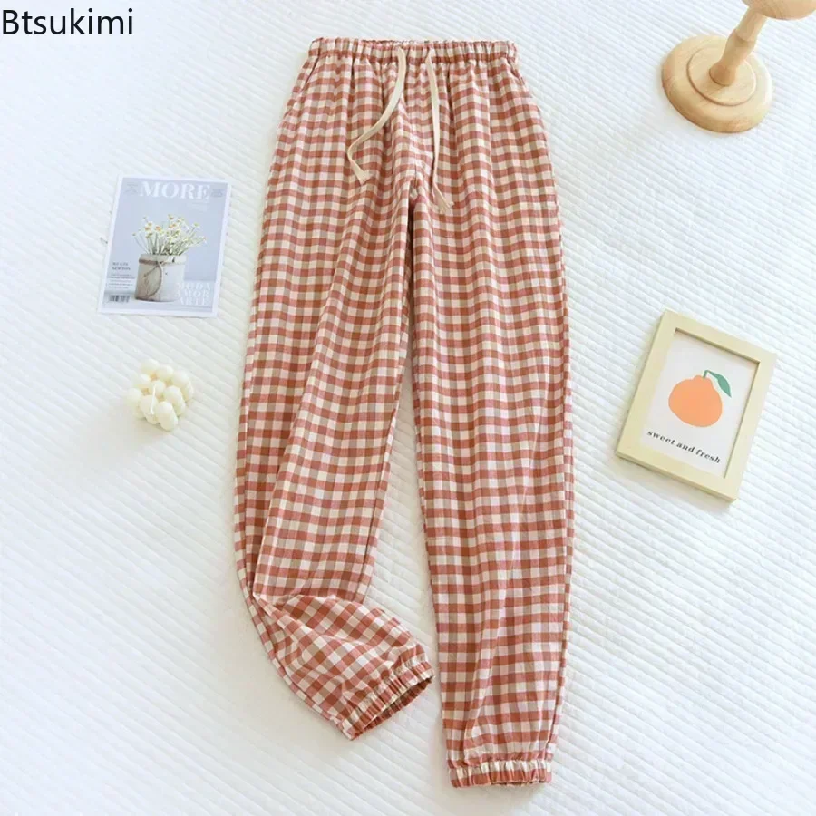 2025Women's Casual Home Pants for Couple Plaid Sleepwear Pajama Pants Spring Summer Home Pants for Lovers Men Women Home Bottoms