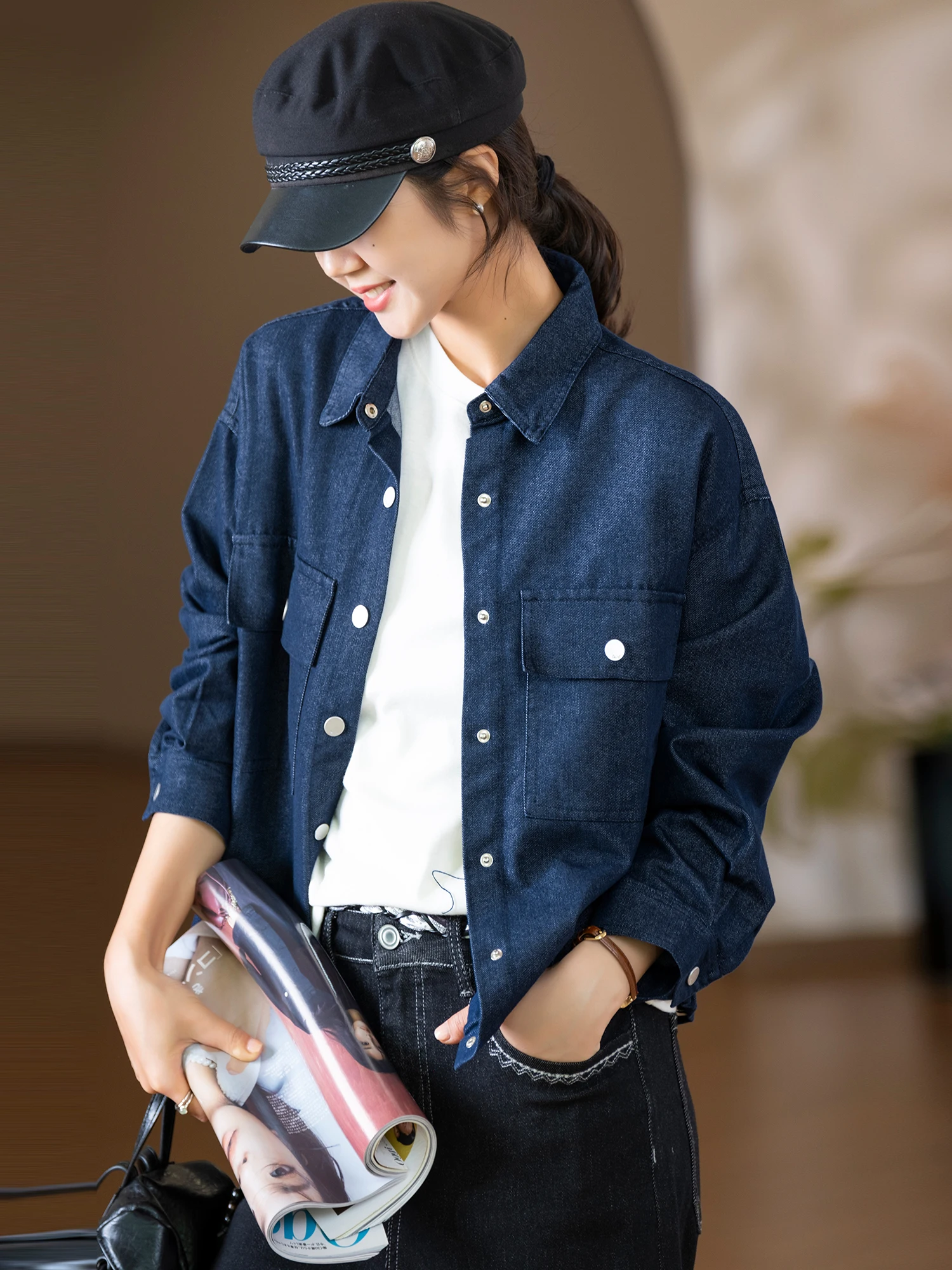 

Дышащая хлопковая куртка, приятная для кожи, с большими карманами от Little Ear Production, двусторонняя, свободного кроя, повседневная, в стиле кэжуал.