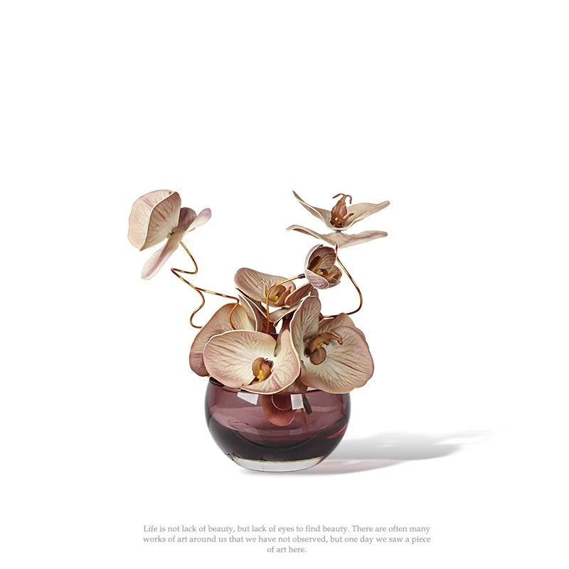 DSA modern light luxury glass vase flower arrangement simulation flower round negotiation table coffee table home decoration