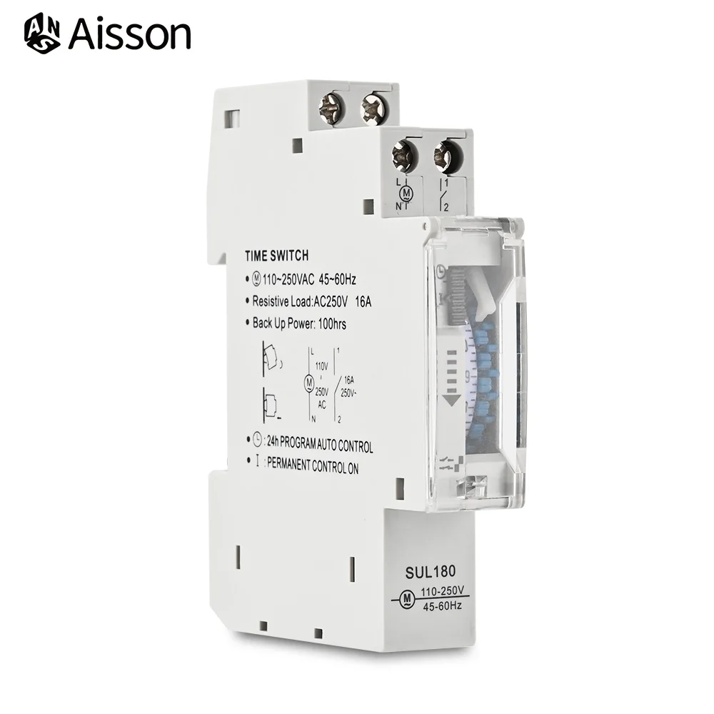 SUL180 DIN Rail Time Switch Mechanical Timer Switch 24 Hours Programmable Timer Control Time Switch 220VAC 16A