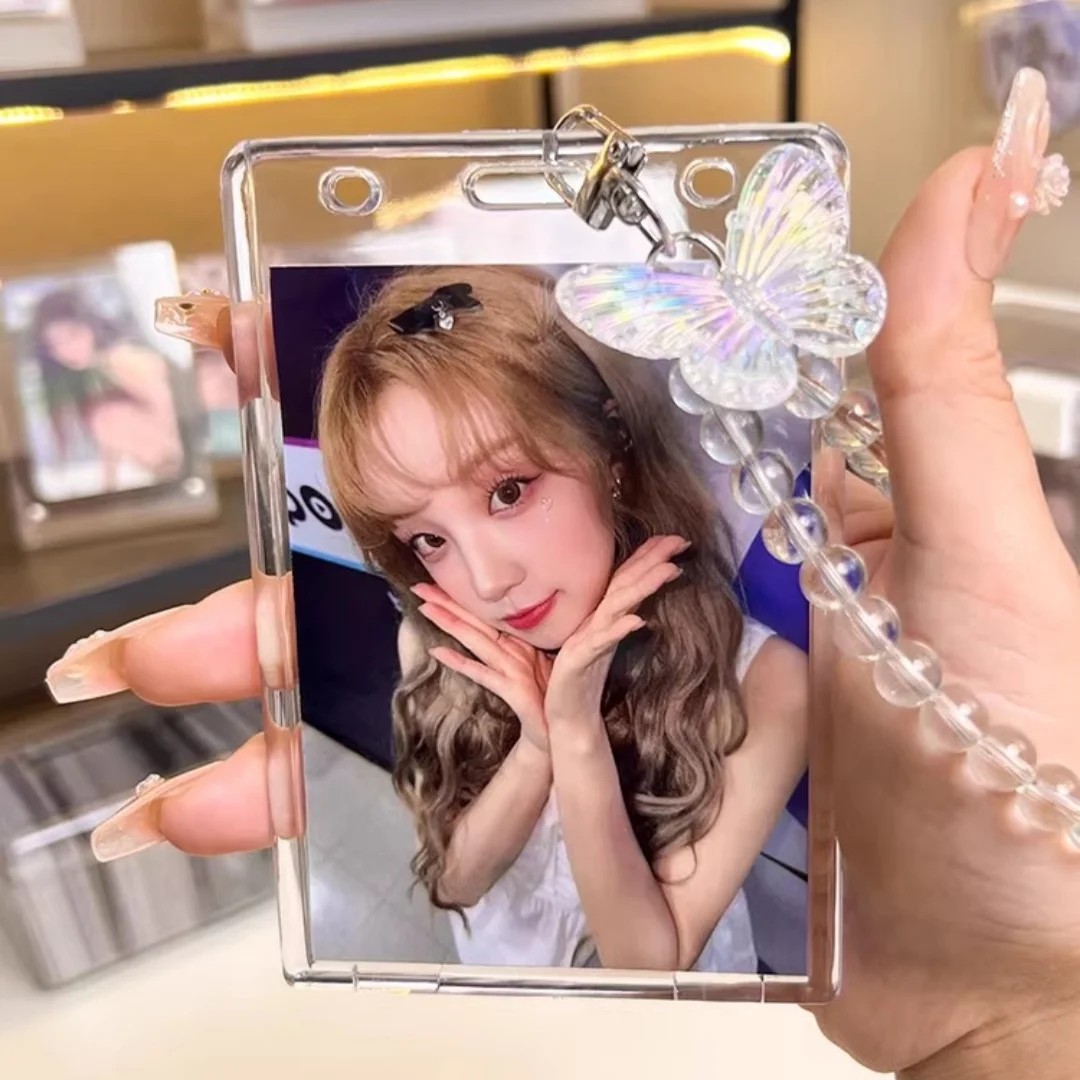 Crystal Butterfly Card Holder Acrylic Clear Id Badge Holder Photocard Keychain For Student Credit Card Office School