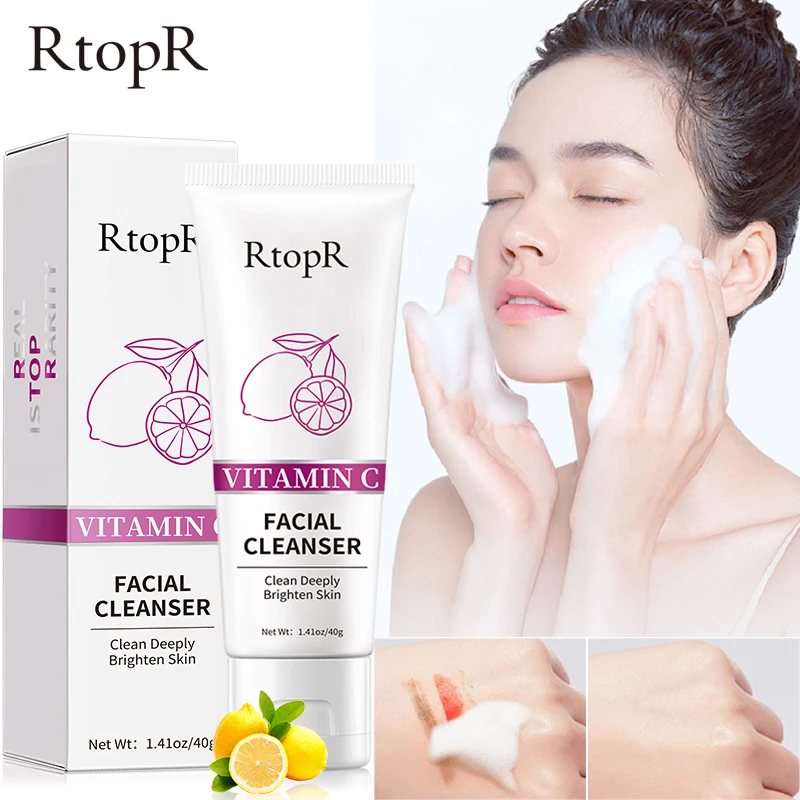 40g rtopr vitamina c limpador facial controle de óleo de limpeza face poros encolhimento endurecimento facial clarear o tom da pele cuidados de beleza