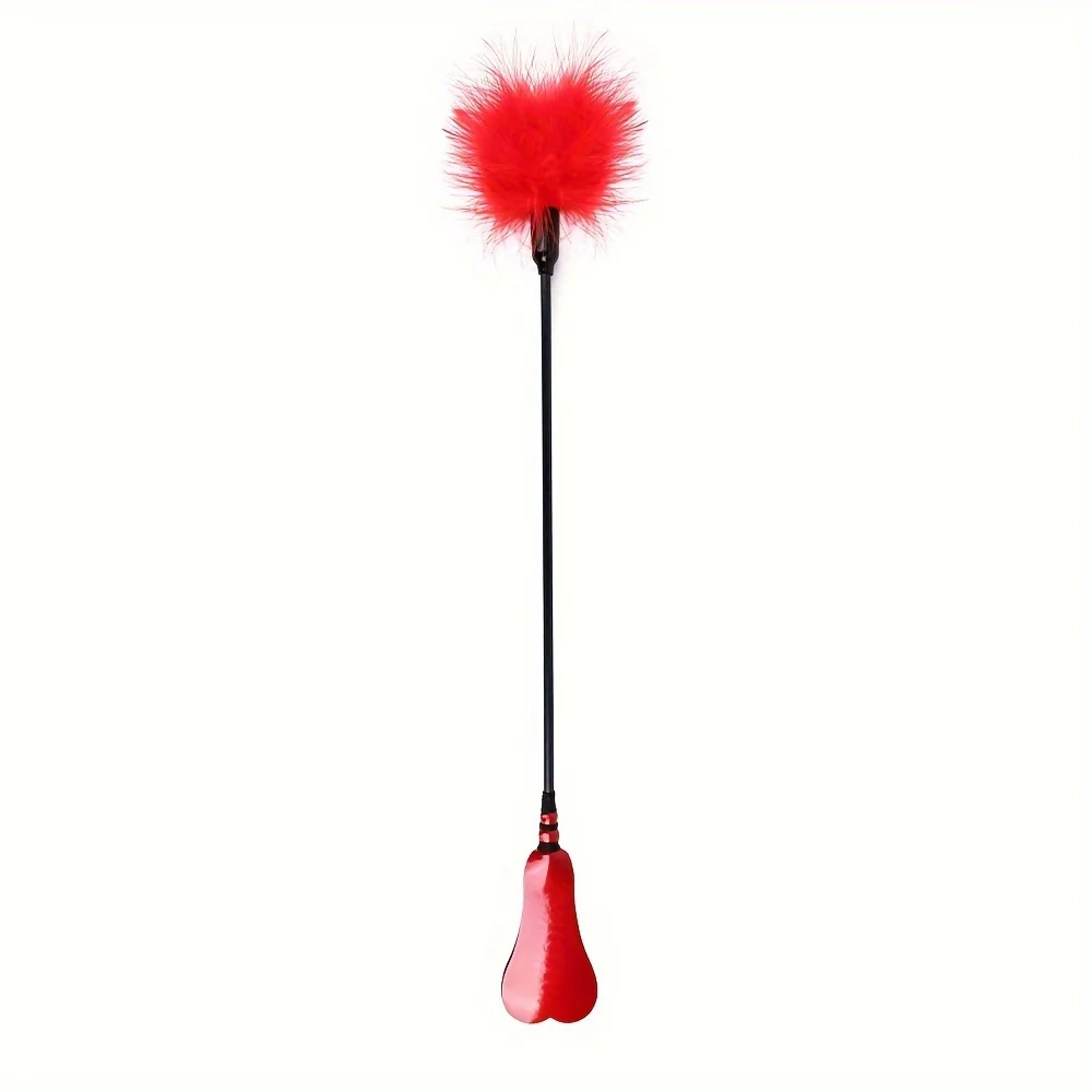 Leather Spanking Buttom Paddle with Flirting Plush Feather Tickle Stick BDSM Adult Flirting Sex Play Toys For Women and Couples