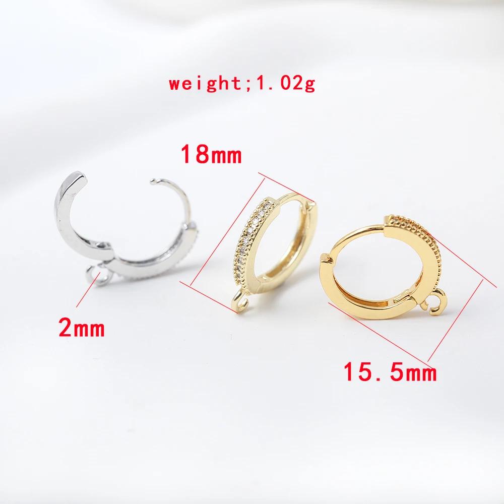 Huggie Hoop Earring Findings Cubic Zirconia Brass Round Leverback Earring Hooks with Loop French Earwires for DIY Earring Making