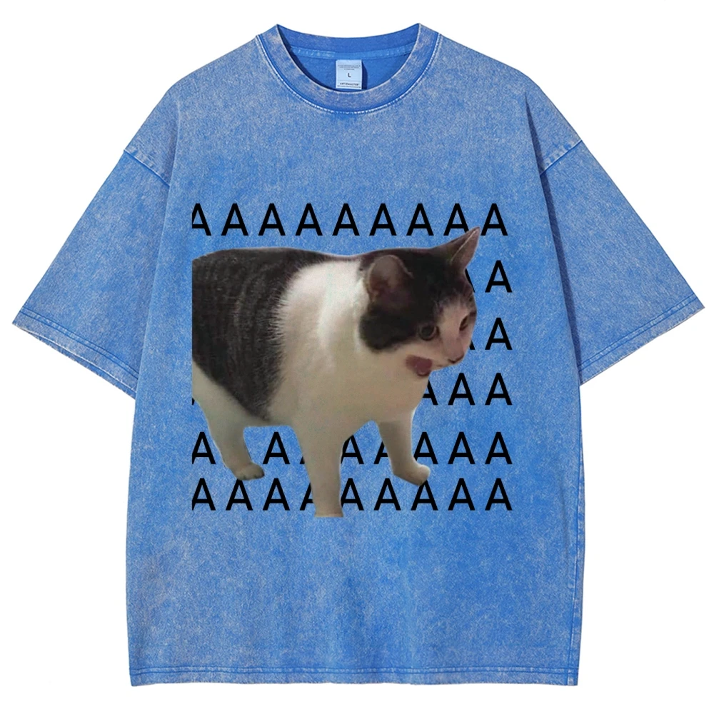

Summer Harajuku Funny Meme Sad Crying Cat Printed Casual Washed Acid T-Shirt T Shirts Casual Fashion Tees Clothes Short Sleeve
