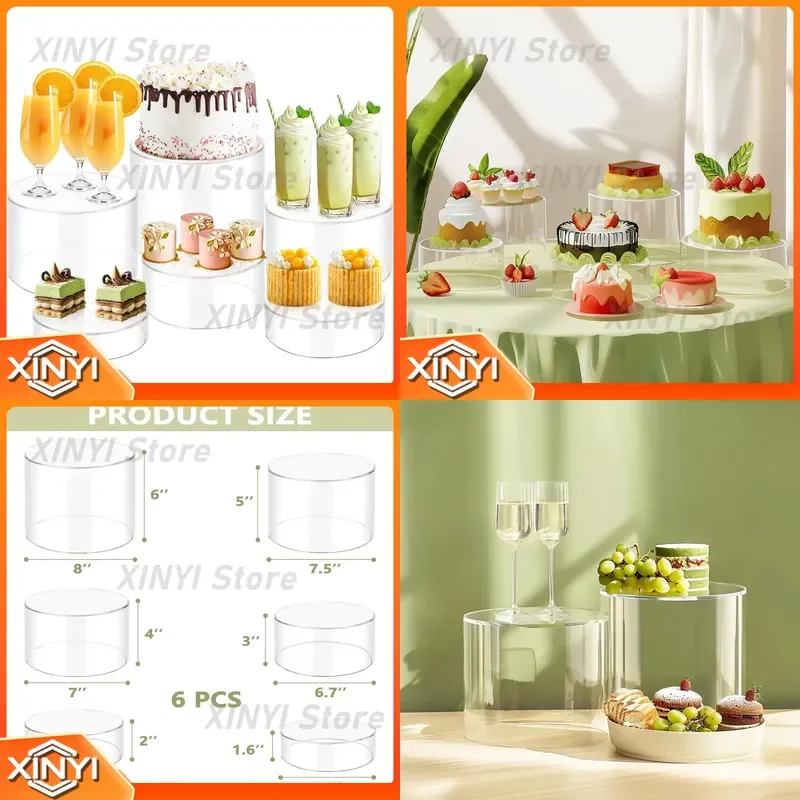 Acrylic Round Buffet Riser for Food Display Transparent Display Base for Buffet Table Decor for Party Catering Event Setup