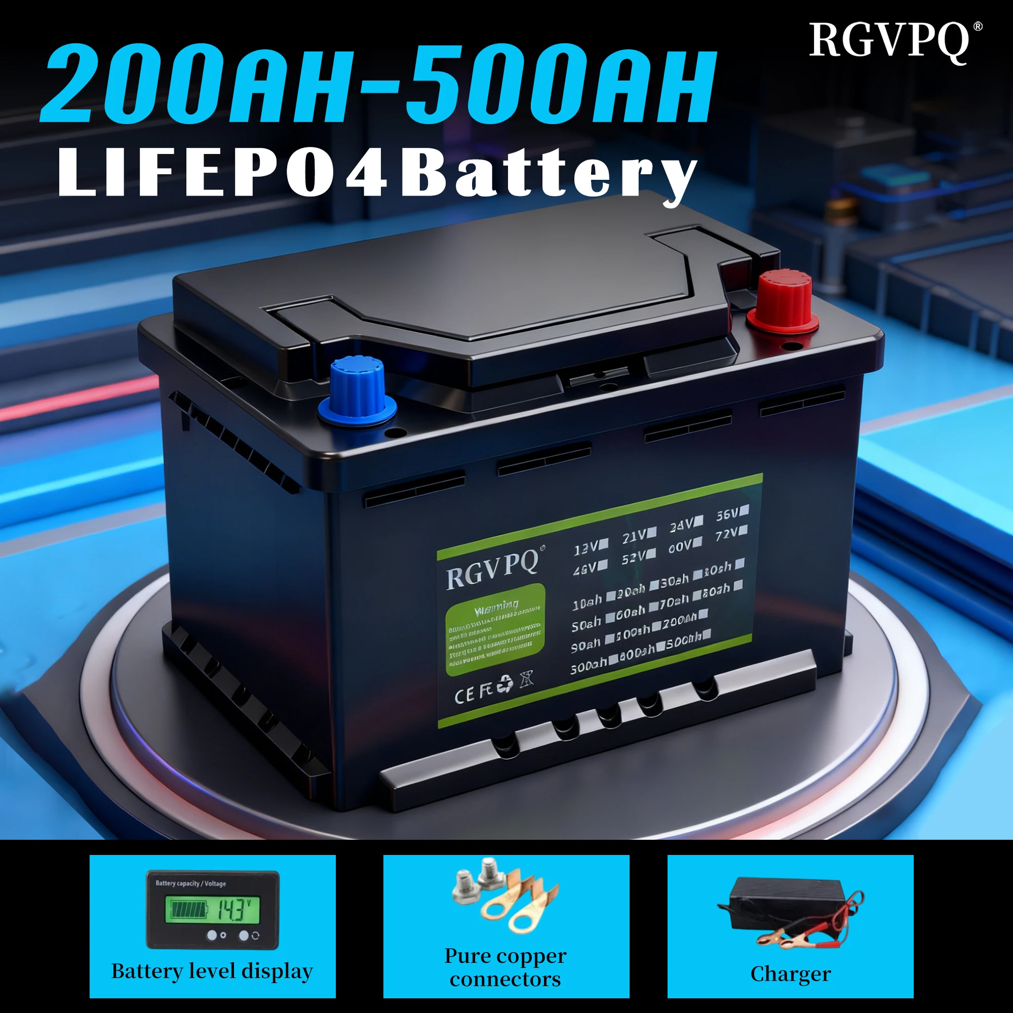 

Air freight delivery, 24-hour shipping upon order, 12V, LIFEPO4 Battery, 500AH, application, RV, car refrigerator, solar energy