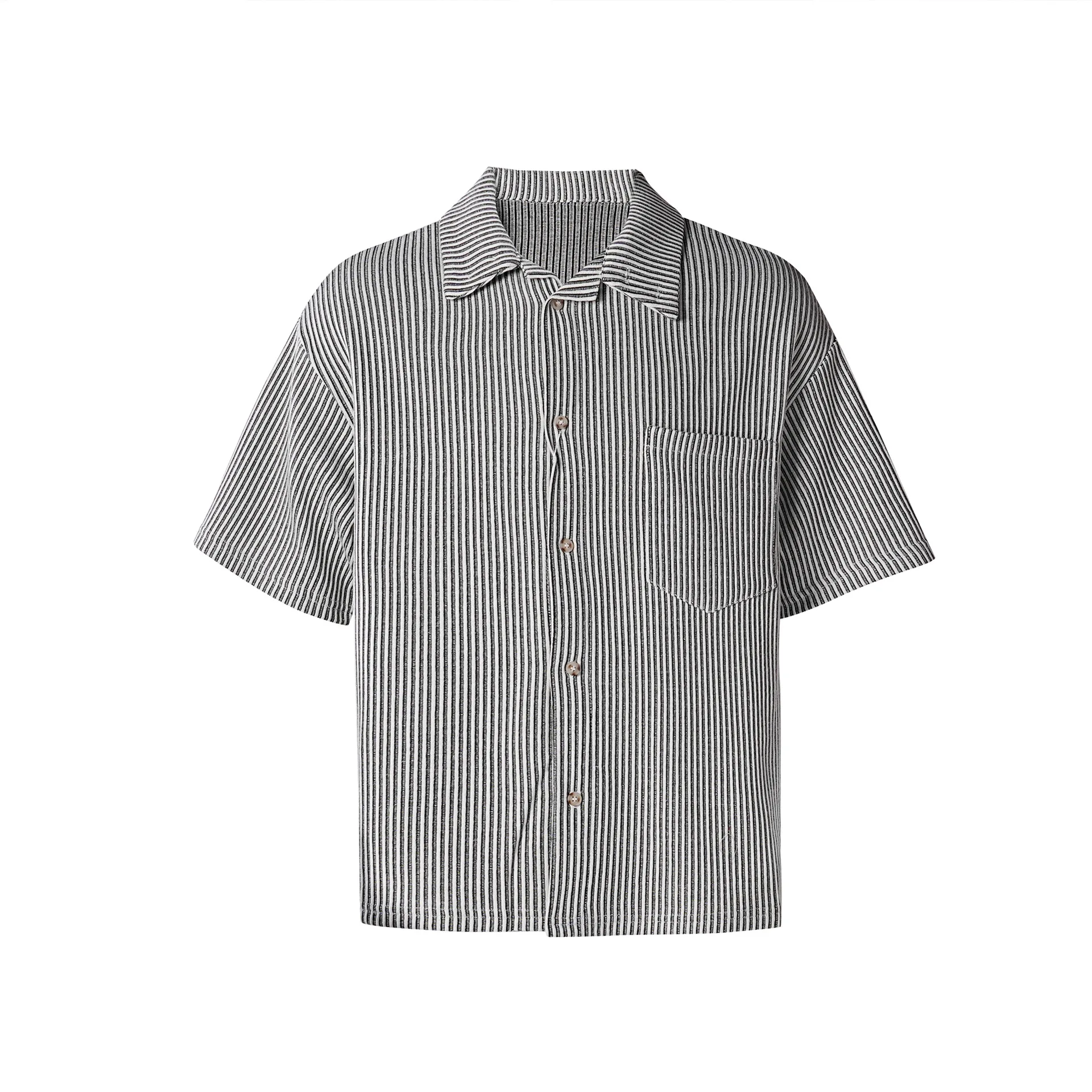Dongdaemun high-quality clothing 2026 Male shirts Slant collar shirt Roman striped short sleeved lazy vacation shirt