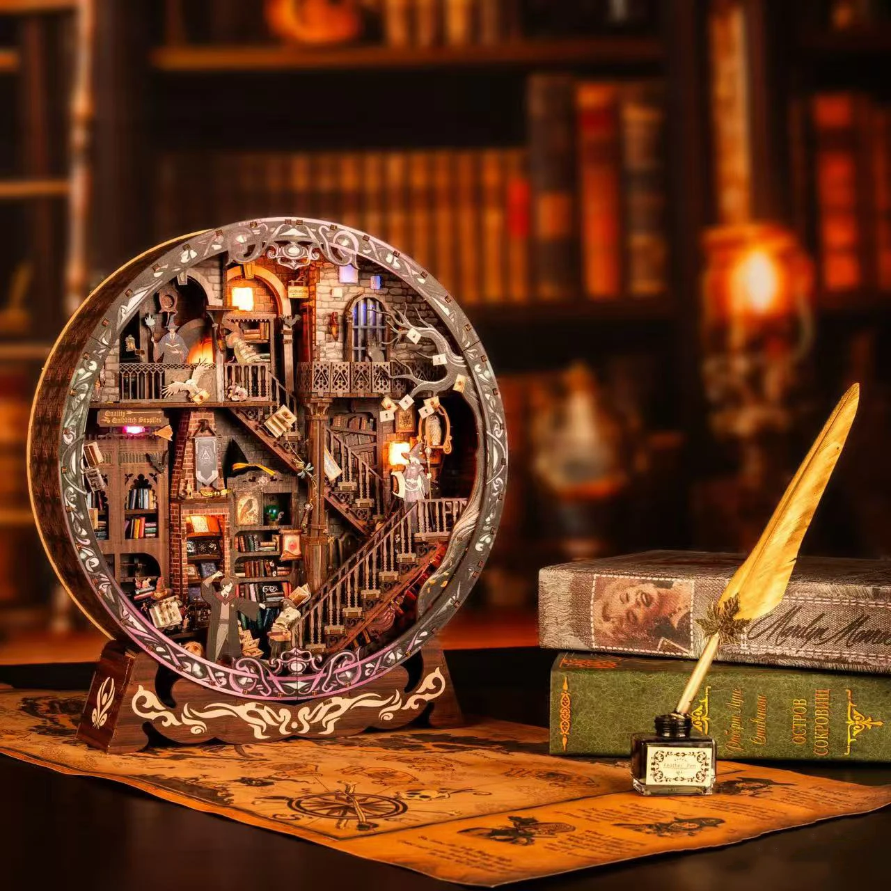 لتقوم بها بنفسك مكتبة سحرية كازا خشبية مصغرة أطقم منمذجة ثلاثية الأبعاد لغز بيوت الدمى مع الأثاث دمية لهدايا عيد ميلاد الأصدقاء