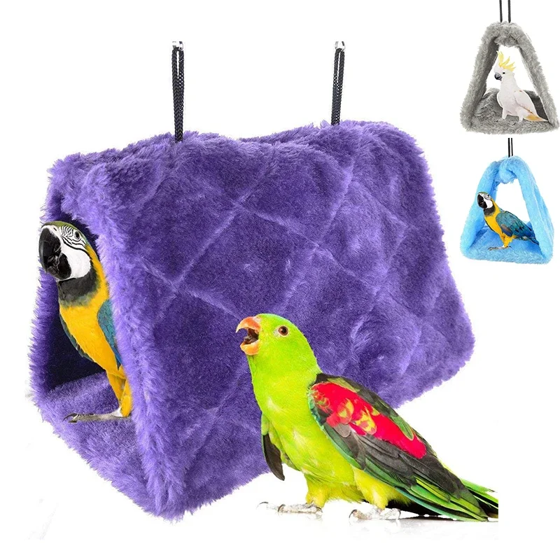 Winter Warm Plush Bird Nest House Hanging Hammock Shed Hut Fluffy Birds Hideaway for Finch Parrot Cage Accessories