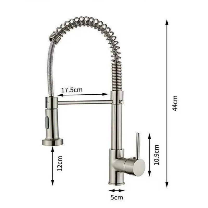 Spring Brushed Nickel Kitchen Faucet Deck Mounted Mixer Tap 360° Rotation Stream Sprayer Nozzle Sink Hot Cold Retractable Taps