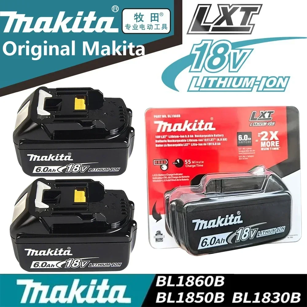 Batteria Originale Makita 18V 6.0Ah per Utensili Elettrici Ricaricabile con LED Li-ion Sostitutiva LXT BL1860B BL1860 BL1850
