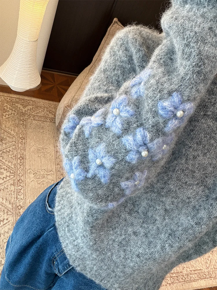 

Tang You You Handmade Woolen Sweater 300g eep Wool ort round Ne Pullover Women's Winter Top Warm Street Sle Loose Fit